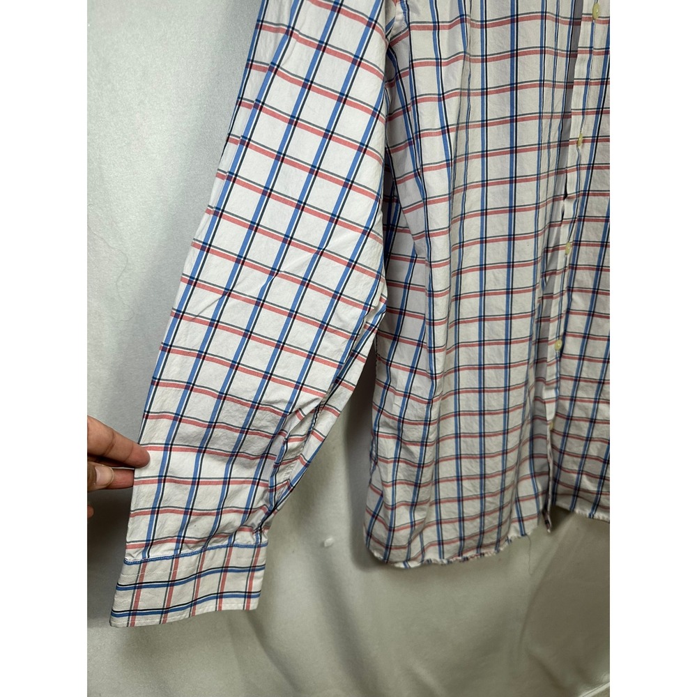Banana Republic Mens XL Supima Cotton Plaid Button Down Shirt White Red - Picture 2 of 9